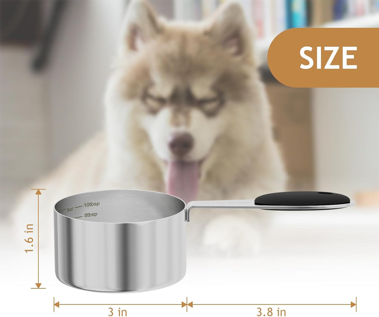 LEIFENY 2PCS 1/8CUP(30ml) Dog Cat Food Scoop, Stainless Steel Measuring Cup, Metal Pet Scooper with Inner Precision Scale Measurement