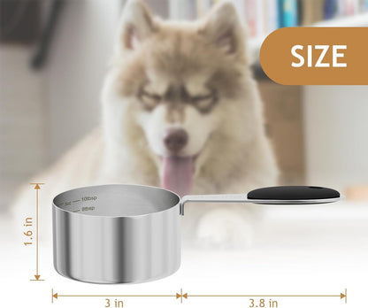 LEIFENY 2PCS 1/8CUP(30ml) Dog Cat Food Scoop, Stainless Steel Measuring Cup, Metal Pet Scooper with Inner Precision Scale Measurement