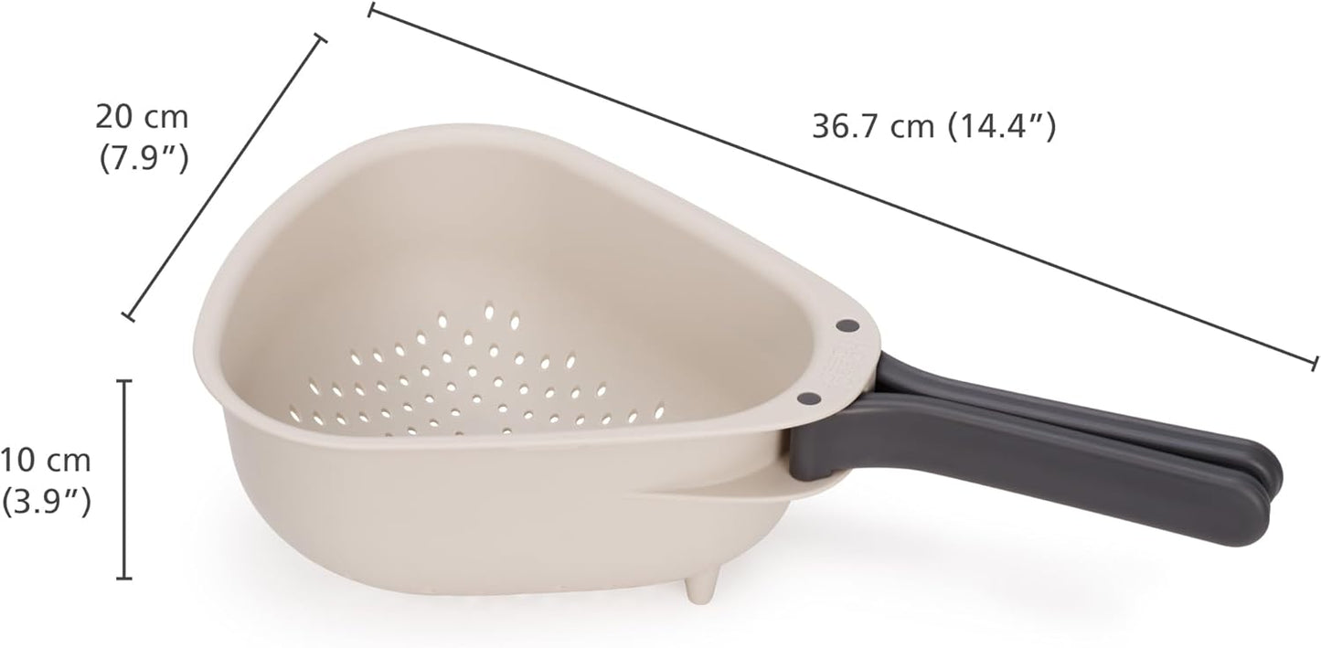 Joseph Joseph Droplet Compact Colander with Folding Handles, Space-Saving Design, Easy-Pour Corners, for Draining Vegetables, Pasta, Fruits