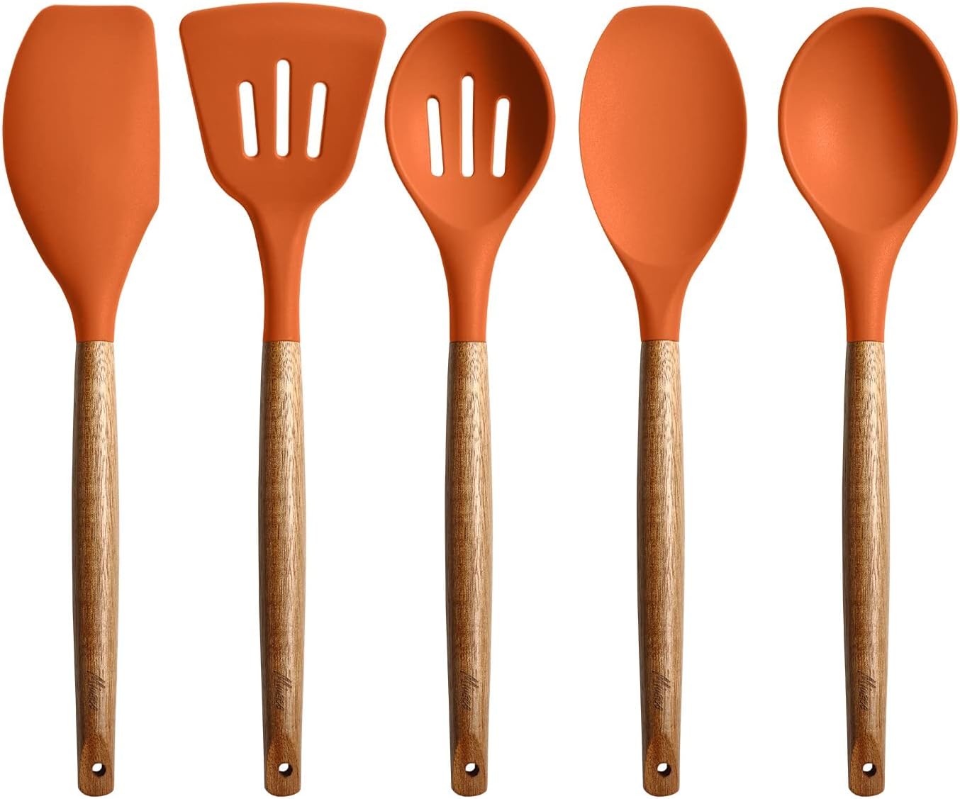 Kitchen Utensils Set, Silicone Cooking Utensils Set,Non-Stick Silicone Spatula Set with Natural Acacia Hard Wood Handle, 5 Piece, Upgraded Thickened Cookware