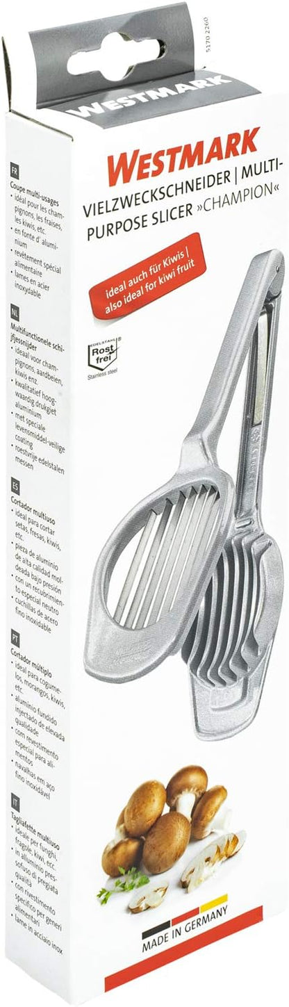 Westmark Mushroom & Egg Slicer – Heavy-Duty Aluminum Cutter with 7 Stainless Steel Blades for Even Slices, Multi-Purpose Food Slicer for Mushrooms, Eggs, Strawberries & Kiwi, Kitchen Essentials