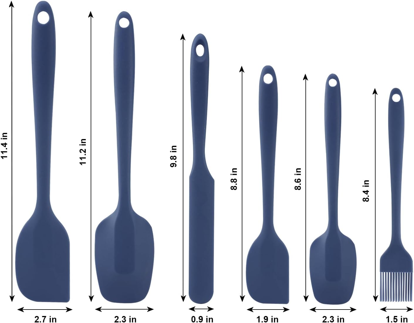 Silicone Spatulas Set of 6, Rubber Spoon Spatula Heat Resistant Spoonula One Piece Design Seamless Spatula Non-Stick Scrapers Baking Mixing Tool (Black)