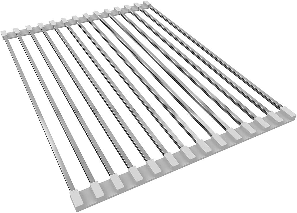 LUEXBOX Expandable Dish Drying Rack Over The Sink, Stainless Steel Drainer Basket with Adjustable Arms for Vegetable and Fruit (Grey)