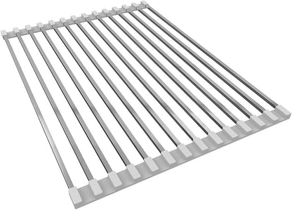LUEXBOX Expandable Dish Drying Rack Over The Sink, Stainless Steel Drainer Basket with Adjustable Arms for Vegetable and Fruit (Grey)