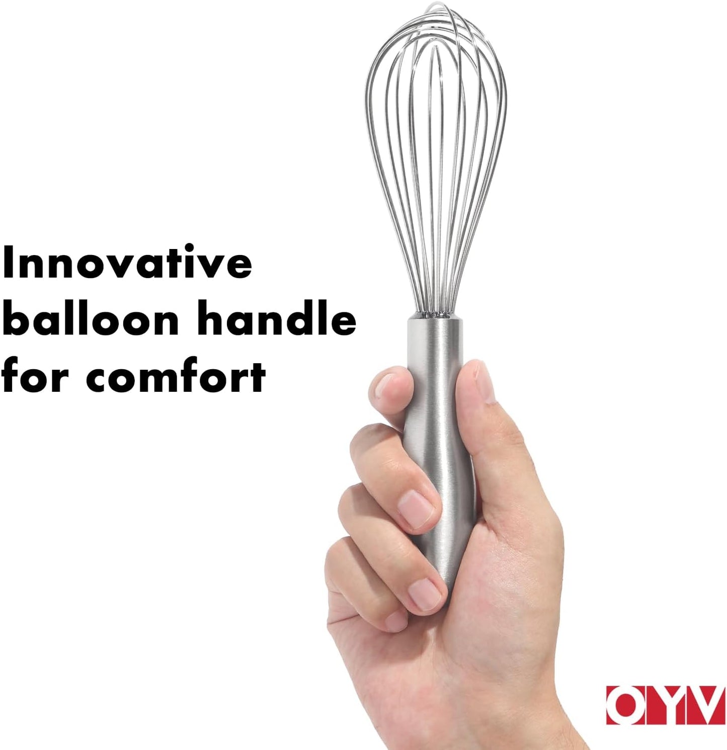 OYV 18/10 Stainless Steel Whisk, Ergonomic Handle, Dishwasher Safe Metal whisk, Professional Whisk for Kitchen Cooking, Perfect for Blending, Whisking, Baking, and Beating, 10-Inch Wire Wisk