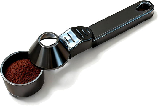 Coffee Scoop with Funnel, Reusable K Cup Funnel, Coffee Measuring Scoop 2 Tablespoon Mess-Free Spoon for Ground Coffee, Protein Powder, Tea Pod Refill (2PK)