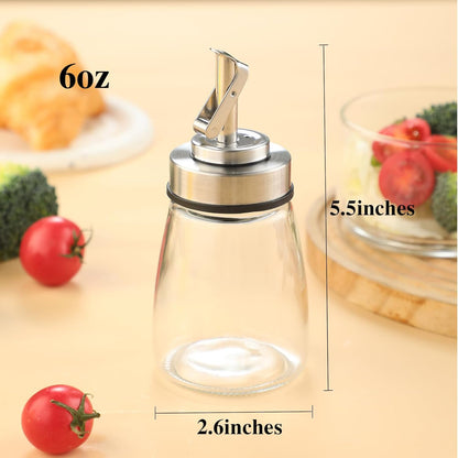 Glass Oil Dispenser Bottle with Stainless Steel Spout, Automatic Opening Lid, for Cooking Oil, Vinegar, Sauces, Syrup, 6OZ