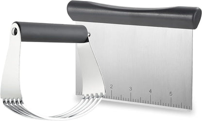 Spring Chef - Dough Blender and Pastry Cutter, Stainless Steel Nut, Pie, Pastry and Dough Cutter and Scraper, Multipurpose Baking Tools with Soft Grip Handles, Gray