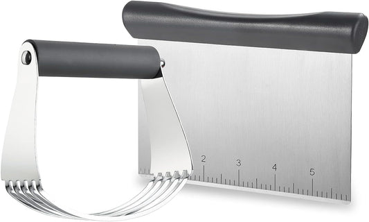 Spring Chef - Dough Blender and Pastry Cutter, Stainless Steel Nut, Pie, Pastry and Dough Cutter and Scraper, Multipurpose Baking Tools with Soft Grip Handles, Gray