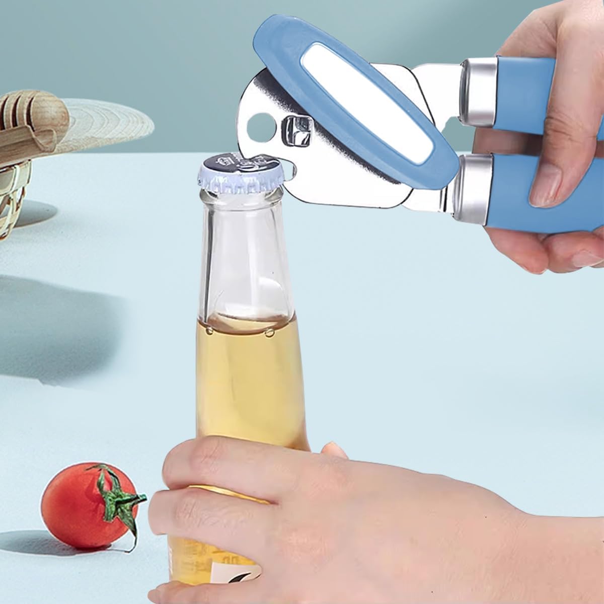 The Original Heavy Duty Stainless Steel Smooth Edge Manual Can Opener and Bottle Openers, Soft Handle, Rust Proof Oversized Handheld Easy Turn Knob,Grey