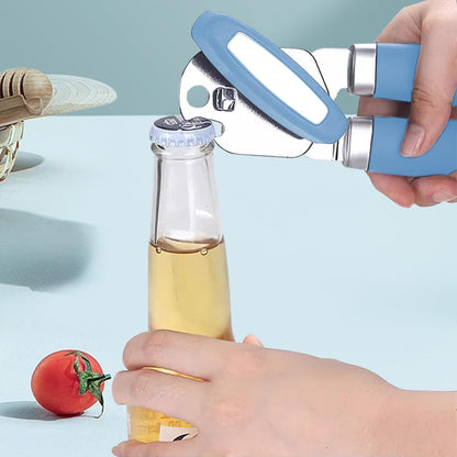 The Original Heavy Duty Stainless Steel Smooth Edge Manual Can Opener and Bottle Openers, Soft Handle, Rust Proof Oversized Handheld Easy Turn Knob,Grey