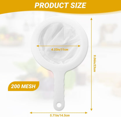 Ultra Fine Mesh Strainer with Handle, 200 Mesh, Plastic Juice Strainer, Small Colander for Kitchen, Nylon Fine Sieve for Soy/Nut Milk, Yogurt, Coffee, Honey, Wine, Food, Tea Leaf Filter