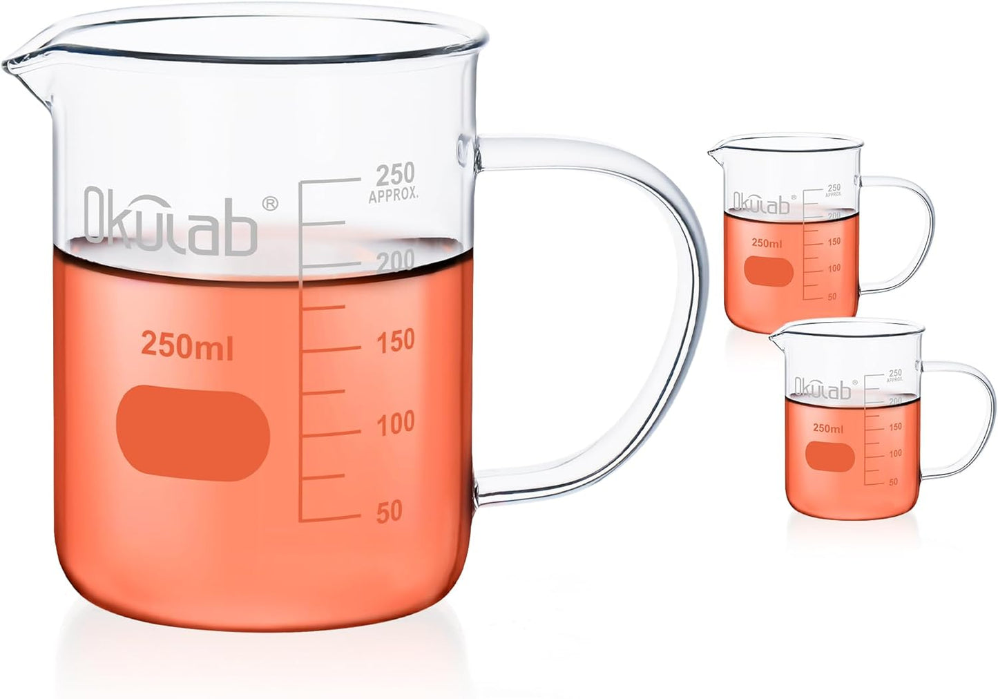 Glass Beakers with Handle, 2 Pcs Vol 600ml 3.3 Borosilicate Glass Beaker Measuring Cups with Spout for Laboratories, Classrooms or Home, Lab Beakers, BKLGH600A2