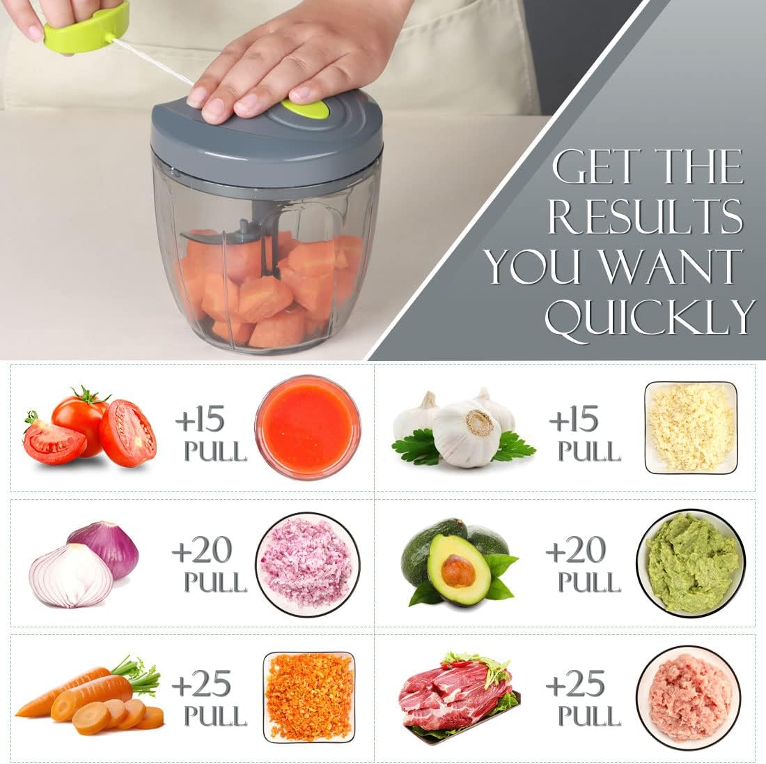 Ourokhome Manual Food Processor Vegetable Chopper, Portable Hand Pull String Garlic Mincer Onion Cutter for Veggies, Ginger, Fruits, Nuts, Herbs, etc., 500ml, Deep Blue