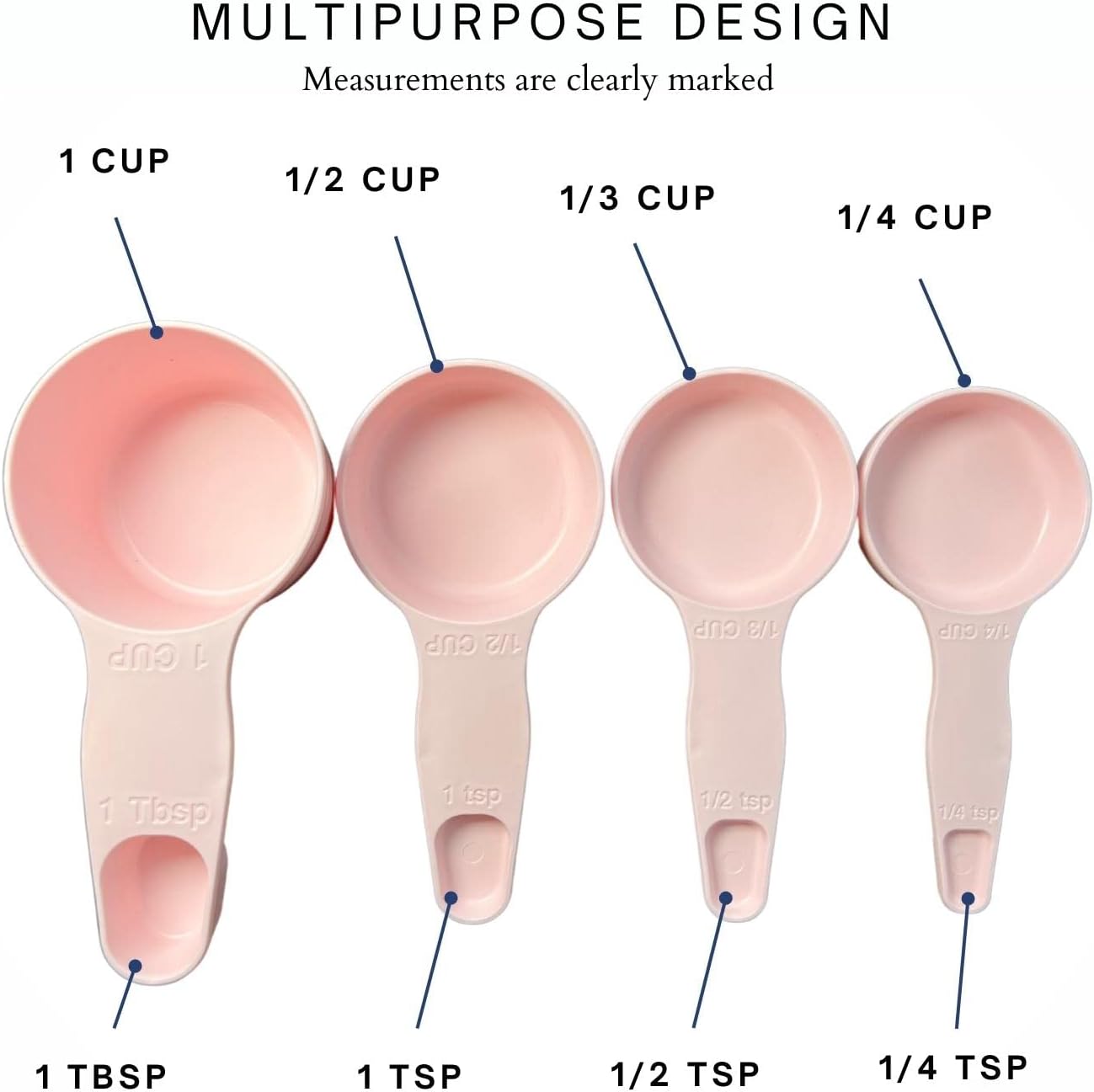 Storage Theory 2-in-1 Measuring Cups & Spoons Set (4-Piece) - Nesting Space-Saving Kitchen Gadget - BPA-Free Food Grade Plastic - Dishwasher Safe for Baking, Cooking, Coffee - White