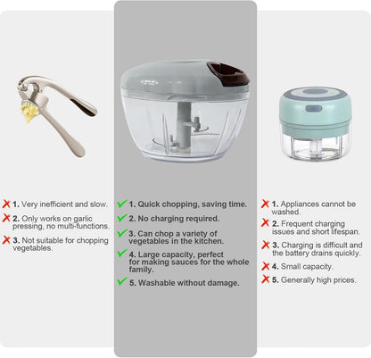 Garlic Chopper Mincer Manual Vegetable Chopper 500ml - with Pull String Garlic Press Crusher 5 Sec Chop Food Quickly, for Garlic, Ginger, Potato, Avocado, Onion, Salad, etc., Pink