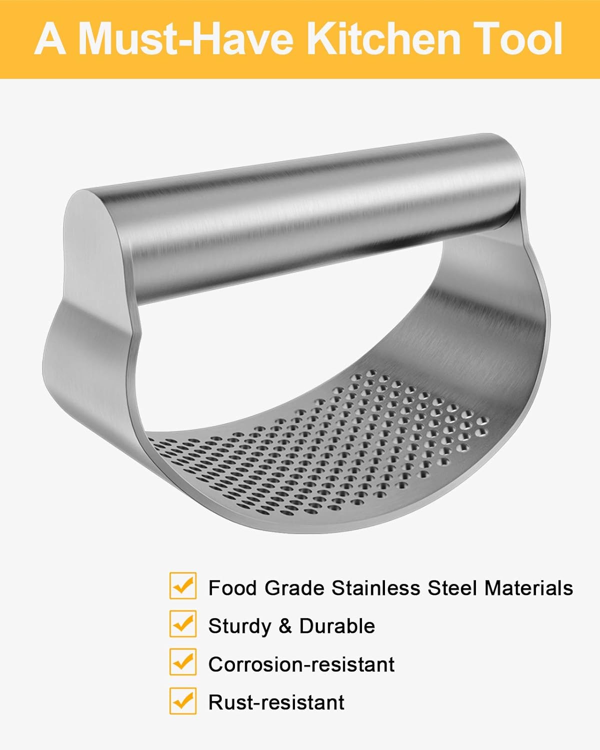 Upgraded Garlic Press Rocker Full Stainless Steel, Garlic Mincer, Garlic Crusher Squeezer with Silicone Peeler and Cleaning Brush, Rustproof and Dishwasher Safe, by FeliceG