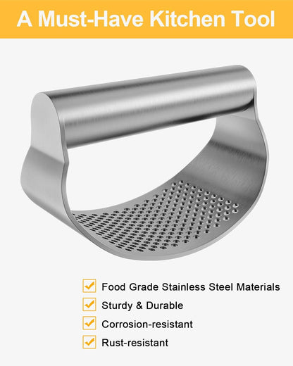 Upgraded Garlic Press Rocker Full Stainless Steel, Garlic Mincer, Garlic Crusher Squeezer with Silicone Peeler and Cleaning Brush, Rustproof and Dishwasher Safe, by FeliceG