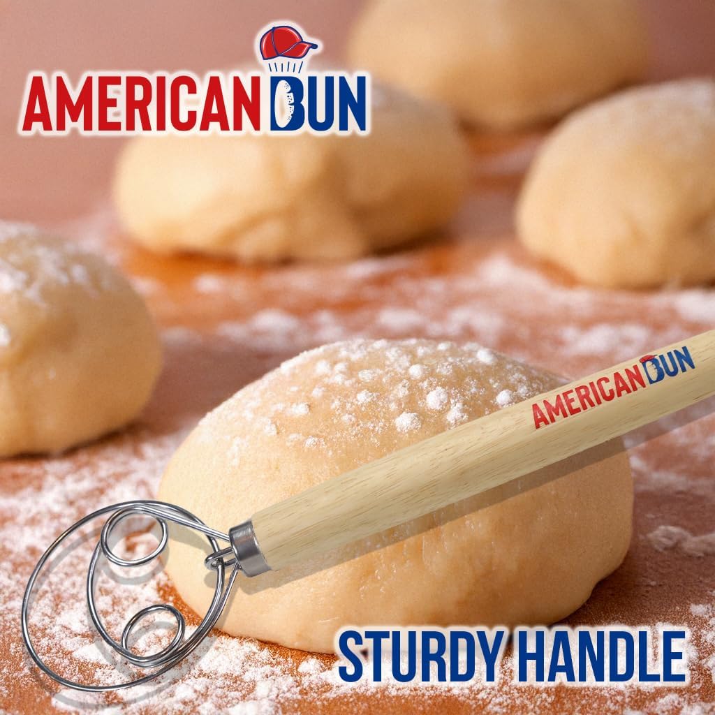 Patriotic Themed Sourdough Whisk For Baking, Perfect Stocking Gift With Storage Pouch, Tool for Danish Dough Bread Making, Premium Wood Handle 13-inch Baking Whisk