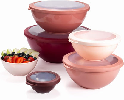 COOK WITH COLOR Mixing Bowls with Lids - 12 Piece Plastic Nesting Bowls Set includes 6 Prep Bowls and 6 Lids, Microwave Safe Mixing Bowl Set, Black Embossed - Colors A