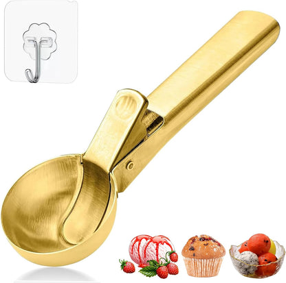 Ice Cream Scoop,Portable Stainless Steel Ice Cream Scoop with Trigger and Comfortable Handle,Dishwasher Safe,DIY Ice Cream,Gelato,Sorbet,Cake Batter (1p-silver)