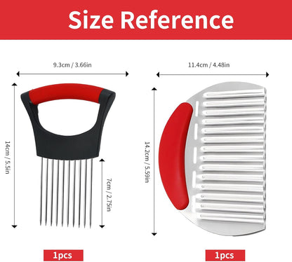 Onion Holder for Slicing, Stainless Steel Onion Cutter Guide for Even Slices, Vegetable Holder Tool with French Fry Cutter, Safe Kitchen Prep Tool