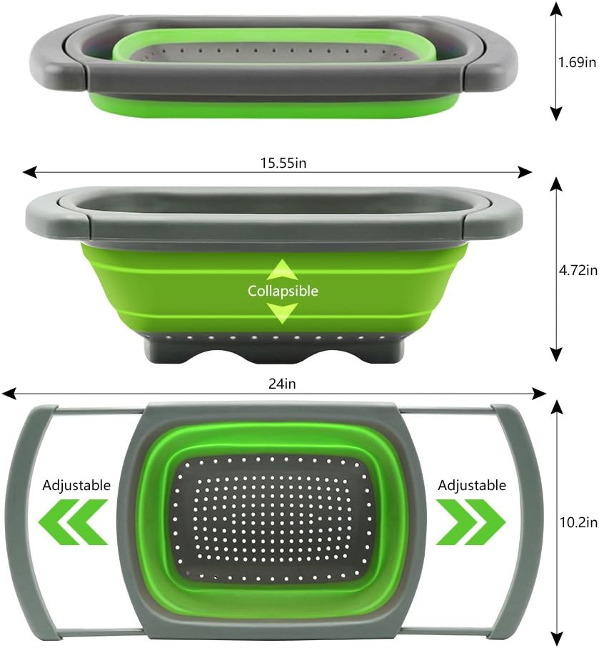 Qimh Colander Collapsible, Over The Sink Veggies/Fruit 6-Quart Strainers and Colanders with Extendable Handles, Folding Strainer for Kitchen