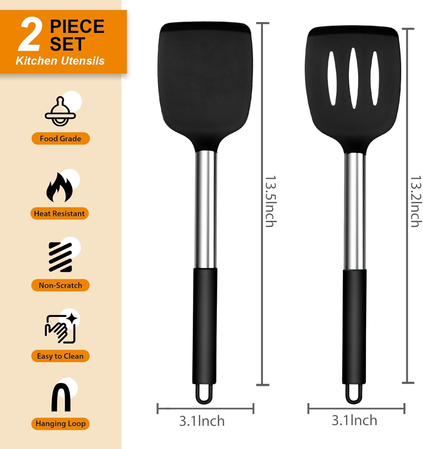 E-far Cooking Utensils Set of 4, Silicone Kitchen Utensils for Non-stick Cookware, Heat Resistant & Non-toxic Slotted Spatula Solid Spoon Turner for Flipping Mixing Serving Basting(Black)