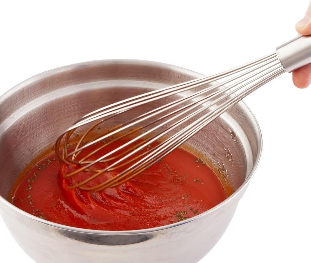 Soro Essentials- 14" Stainless Steel Piano Wire Whip- Thin Flexible Wire Whisk for Whisking Cooking Beating Blending Stirring Ingredients Mixing Sauces Baking Tools Cake Bread Pizza Pastry Biscuits