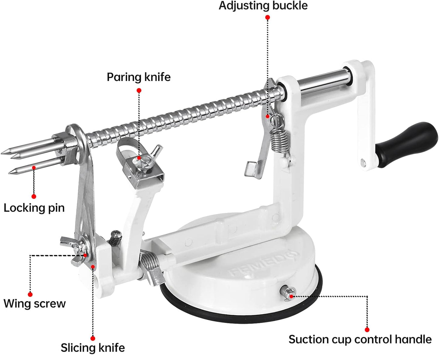 Apple Peeler Slicer Corer with Stainless Steel Blades and Powerful Suction Base for Apples Pears Potatoes(Red)