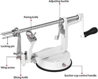 Apple Peeler Slicer Corer with Stainless Steel Blades and Powerful Suction Base for Apples Pears Potatoes(Red)