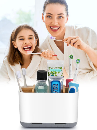 GFWARE Toothbrush Holders for Bathrooms, 5 Slots Bamboo Toothbrush Holder Kids Electric Toothbrush Holder and Toothpaste Holder for Bathroom Countertop Accessories Storage, Marble Toothbrush Organizer