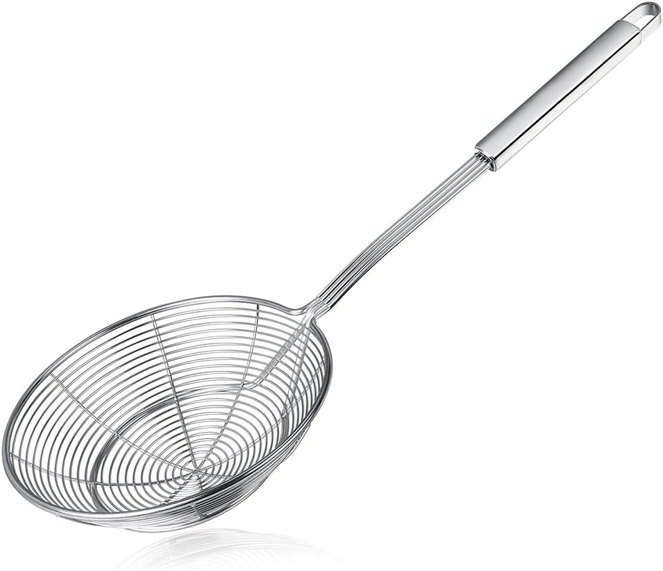 Spider Strainer Skimmer, Swify Stainless Steel Asian Strainer Ladle Frying Spoon with Handle for Kitchen Deep Fryer, Pasta, Spaghetti, Noodle, 5.5 Inch