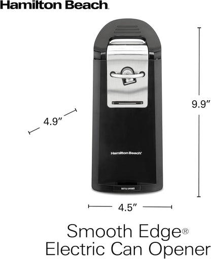 Hamilton Beach Smooth Touch Electric Automatic Can Opener with Easy Push Down Lever, Eliminates Sharp Edges, Opens All Standard-Size and Pop-Top Cans, Extra Tall, Black and Chrome (76606AG)