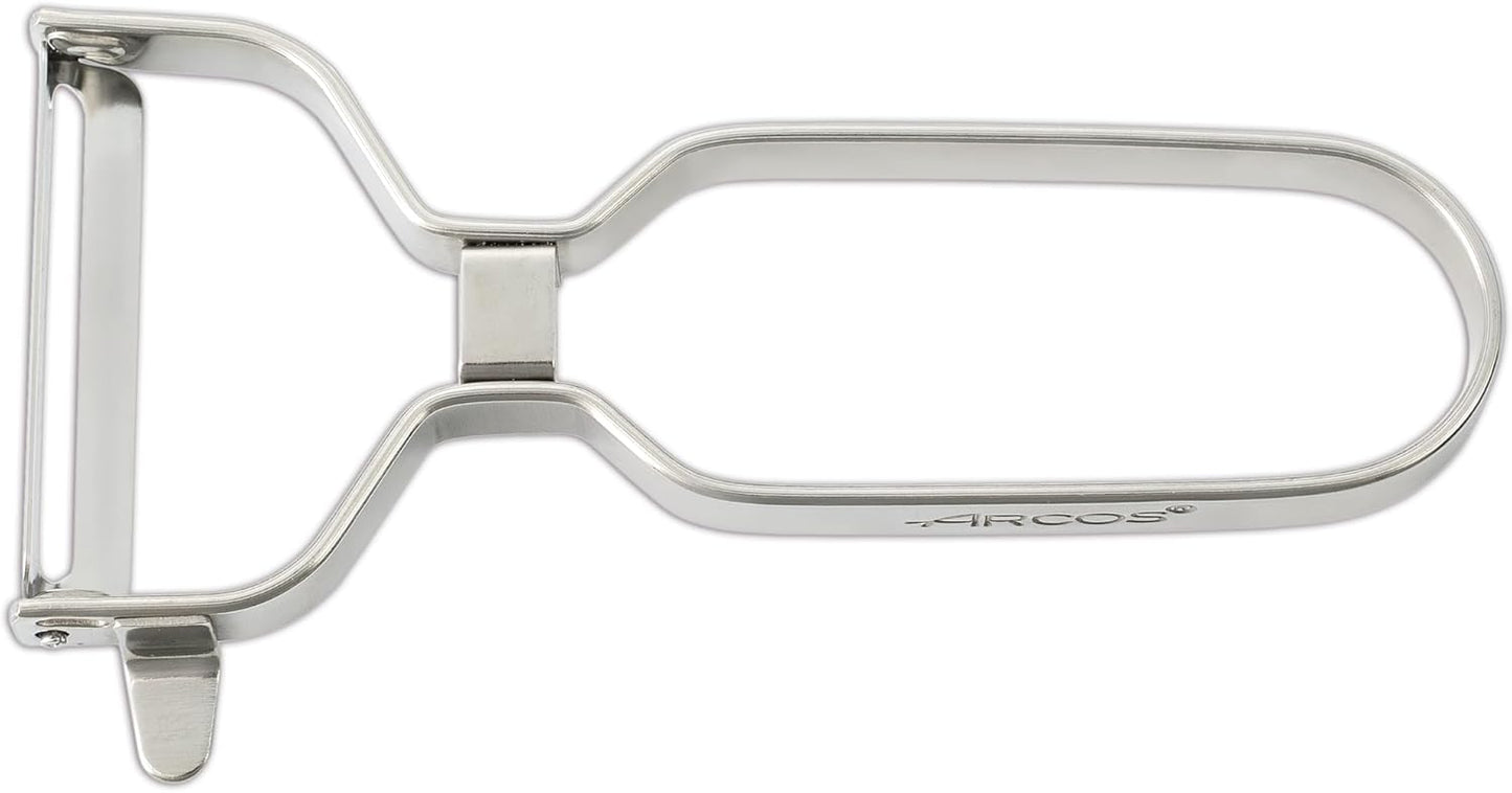ARCOS Professional Chrome-Plated Peeler for Fruits and Vegetables. 5.5 Inch Stainless Steel Kitchen Tool for Precise Cutting. Chef's Gadget with Ergonomic Design. Silver Color