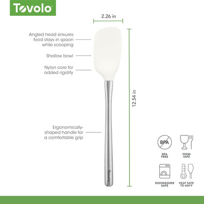 Tovolo Flex Core Silicone Spatula Spoonula Set of 2 for Non Stick Cast Iron Cooking & Baking, Dishwasher Safe Heat Resistant BPA Free Long Stainless Steel Handle Kitchen Utensil, Charcoal Gray