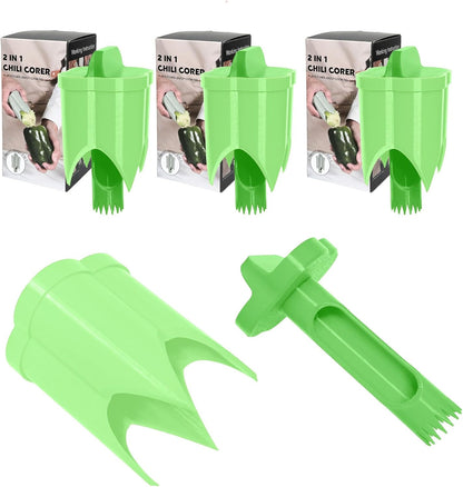 Pepper Corer, 2 in 1 Red Bell Pepper Seed Corer Remover Tool, Fruit & Vegetable Corers Quick Cave Tools for Jalapeno Cutter Deseeder, Green
