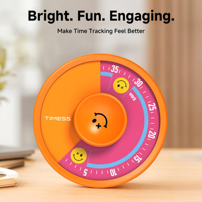 60-Minute Visual Timer, Twist to Set, Loud Battery-Powered Alarm, High-Visibility Rotary Countdown Dial for Kitchen, Work, Study & Time Management (Orange)