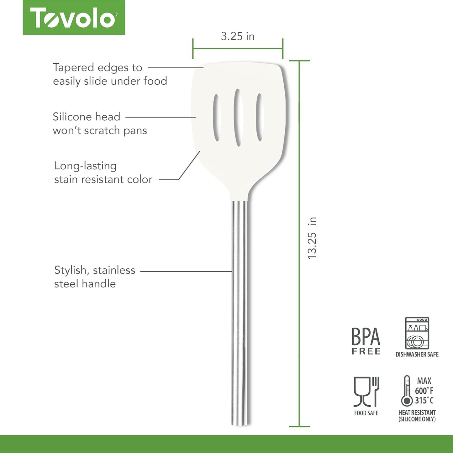 Tovolo Slotted Silicone Spatula Turner Slotted Stainless Steel Handle 10" Blue Slate Heat Resistant Non Toxic BPA Free Kitchen Utensil, Silicone Egg Pancake Flipper Metal Handle Turner for Cooking
