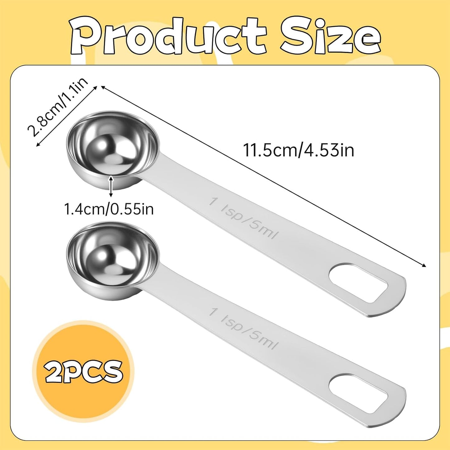 2 Pcs Teaspoon Measuring Spoons, Stainless Steel Short Design Kitchen Tools for Precise Cooking, 1/3 Tablespoon 5ml Kitchen Gadgets for Precise Measurement, Baking