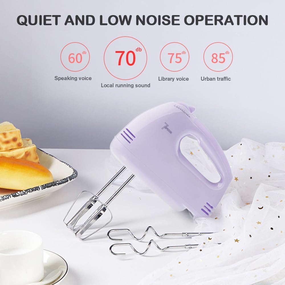 Showvigor Electric Hand mixer - 7 Adjustable Speed 180W Handheld Mixer Electric Whisk with 5 Stainless Steel Accessories, Turbo Boost/Self-Control Speed + Eject Button Food Beater for Cakes Eggs