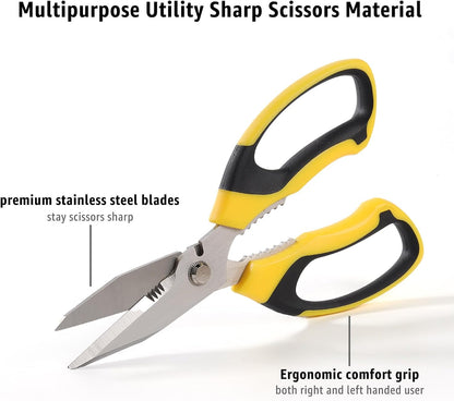 BoFuYuan Utility Scissors Heavy Duty: 8-Inch sharp Scissors All Purpose heavy duty, Serrated Blades Cut Carpet, Cardboard, Wire, Leather, Fabric, Multipurpose Shears for Kitchen, Garden, Office, Craft