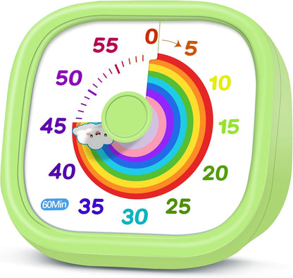 HIPPIH Visual Timer for Kids - 60 Minute Pomodoro Timers for Classroom Kitchen Office, Countdown Kids Timer Clock with Rainbow Disk, Desk Time Management Tool for Toddler with Silent Operation, Blue