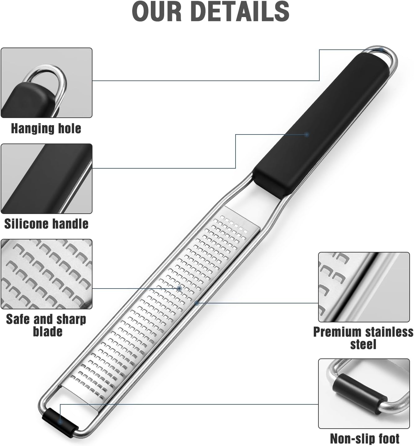 Cheese Grater & Lemon Zester, Easy to Grate Parmesan Cheese, Lemon, Ginger, Garlic, Nutmeg, Chocolate, Sharp Stainless Steel Blade