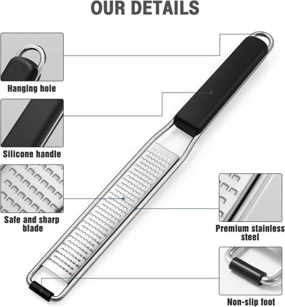Cheese Grater & Lemon Zester, Easy to Grate Parmesan Cheese, Lemon, Ginger, Garlic, Nutmeg, Chocolate, Sharp Stainless Steel Blade