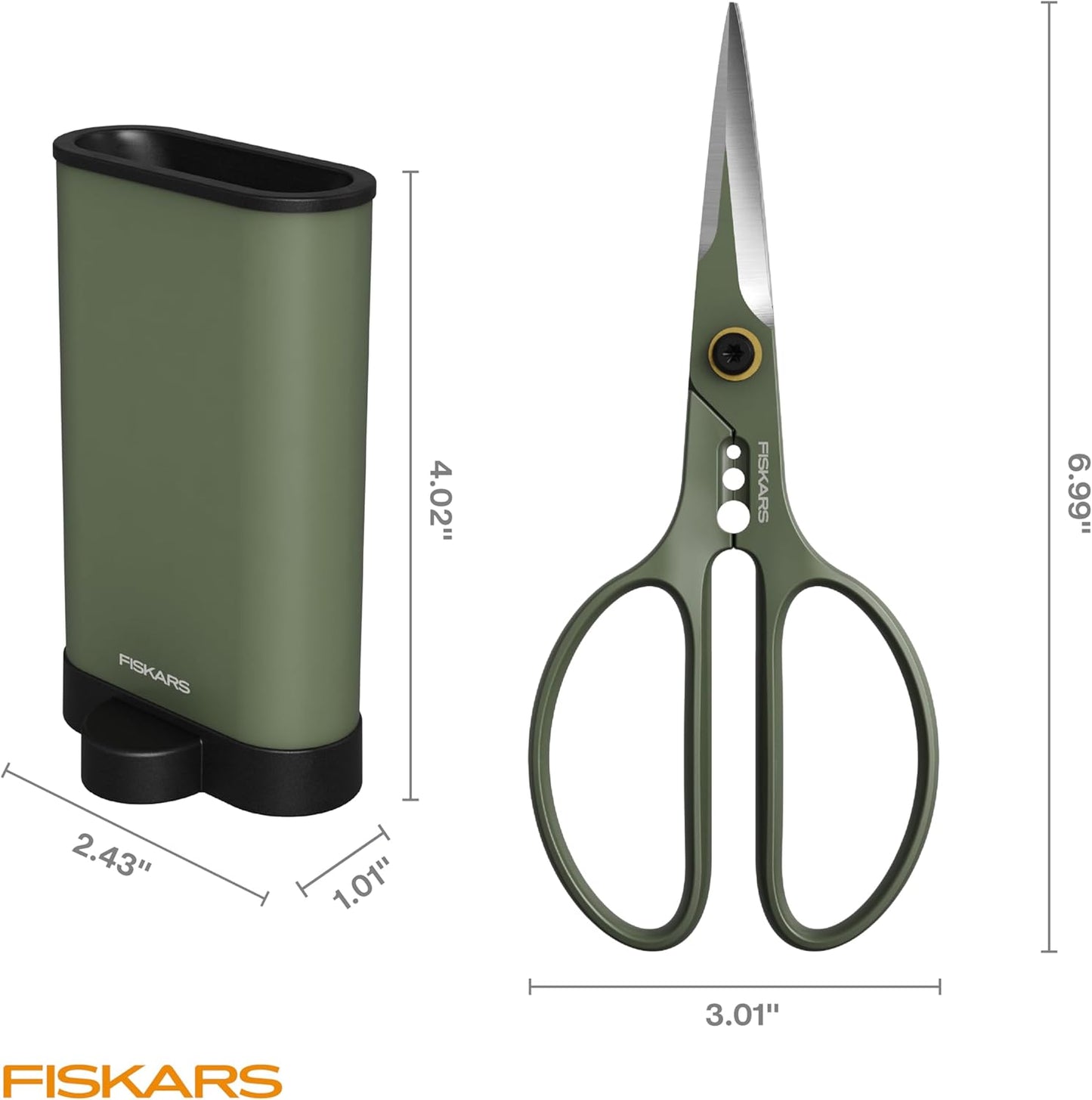 Fiskars Plant Shaping Shears & Holder, Precision Indoor Gardening Snips with Storage Caddy, Forged Stainless Steel Blades for Clean Cuts on Broad Leaves, Ambidextrous Handles & Stem Stripper, 6"