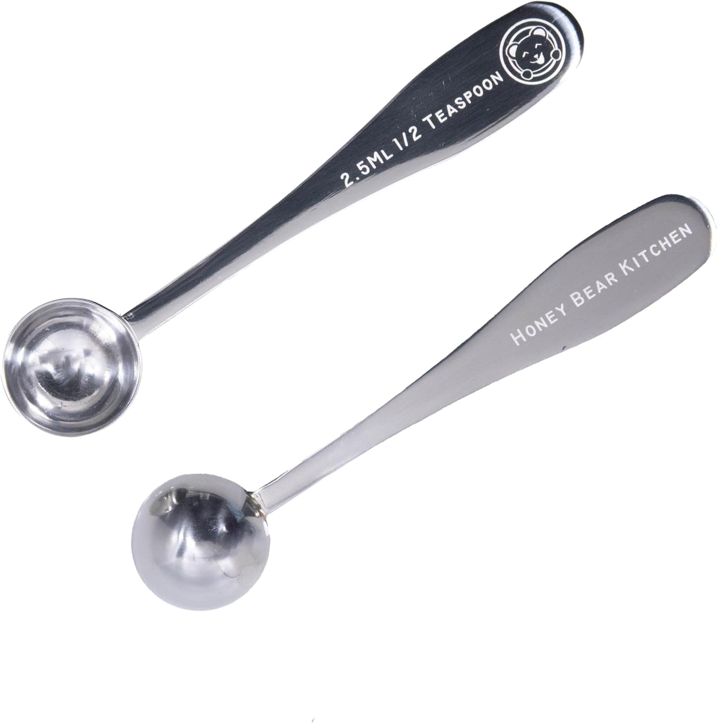 Honey Bear Kitchen 5 ml Teaspoon Measuring Scoop Spoons, Polished Stainless Steel, Set of 2