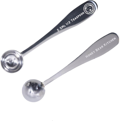 Honey Bear Kitchen 5 ml Teaspoon Measuring Scoop Spoons, Polished Stainless Steel, Set of 2