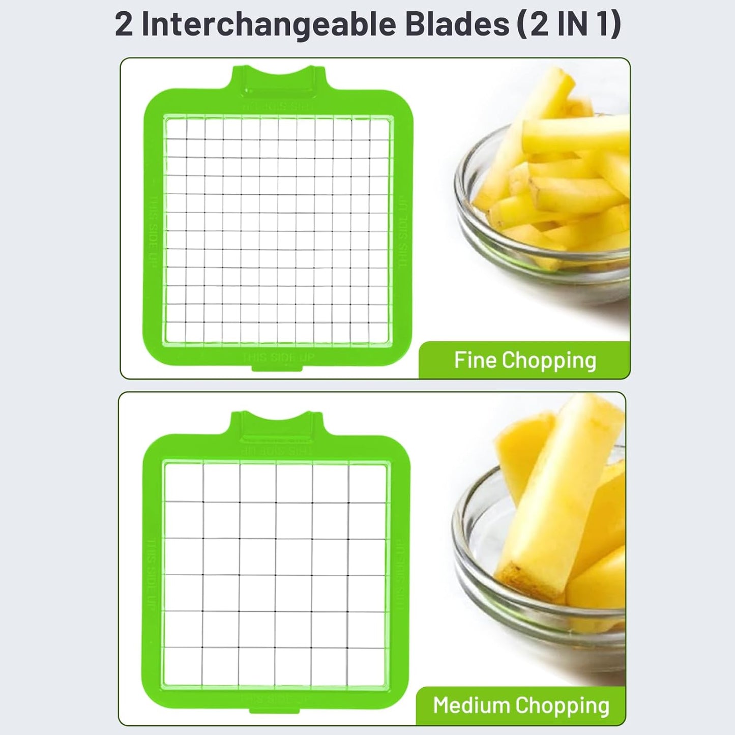 2-in-1 Vegetable Dicer, Onion Chopper with 6.7mm and 13.5mm Dicing Blades, 1.5L Food Prep Container for Salad, Potato, Tomato, Home Kitchen Meal Prep (White & Black)