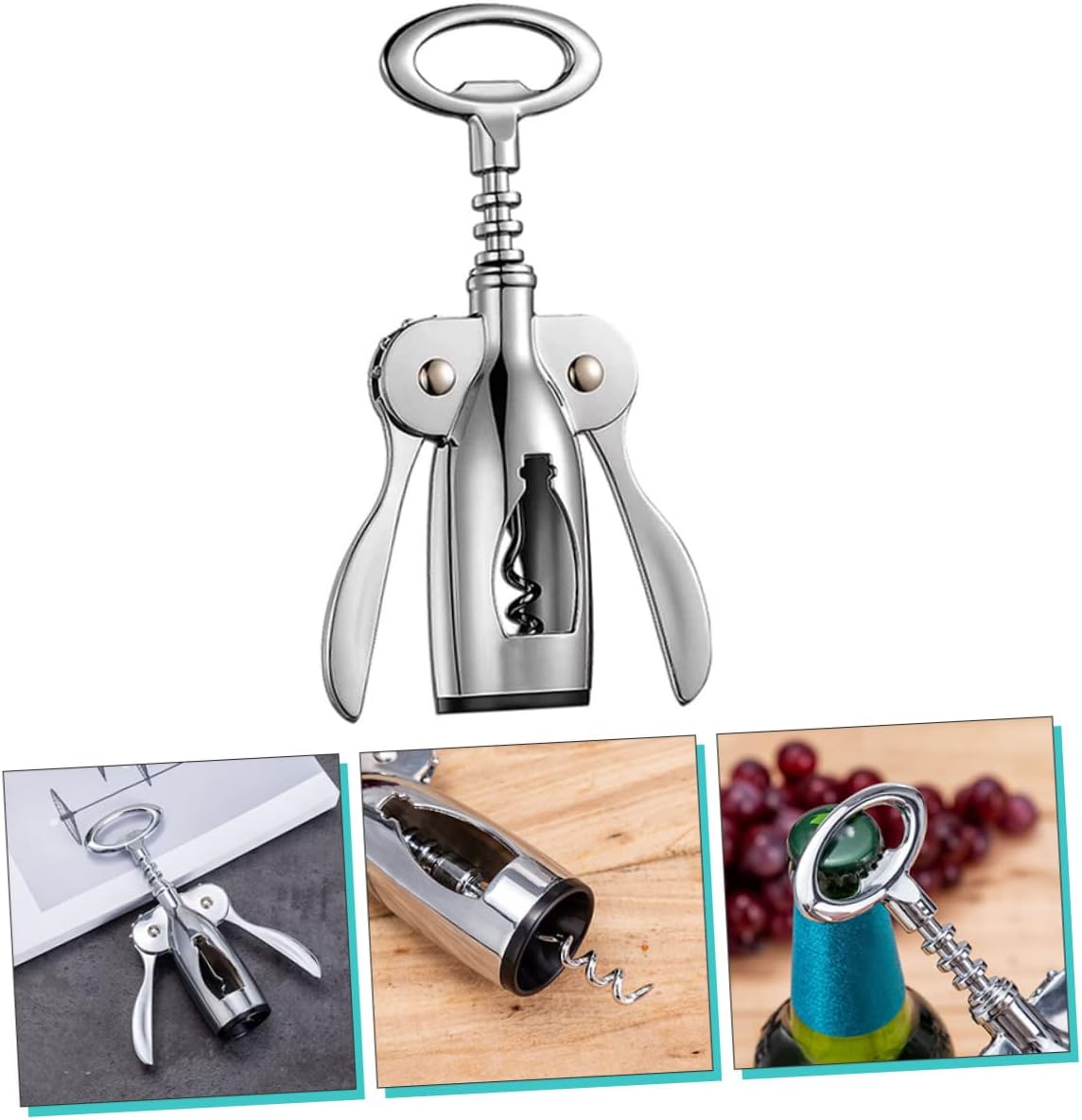 IMIKEYA Reusable Zinc Alloy Wing Corkscrew Wine Opener Cap Remover Manual Bottle Opener for Home Bar Picnic and Party Use